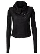 Rick Owens Draped Collar Biker Jacket, Women's, Size: 44, Black, Silk/cotton/lamb Skin/virgin Wool