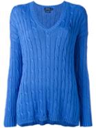 Polo Ralph Lauren V-neck Jumper, Women's, Size: Small, Blue, Cotton