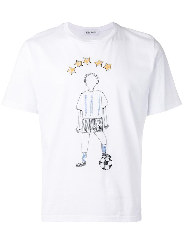 Jimi Roos Embroidered Football T-shirt, Men's, Size: Large, White, Cotton