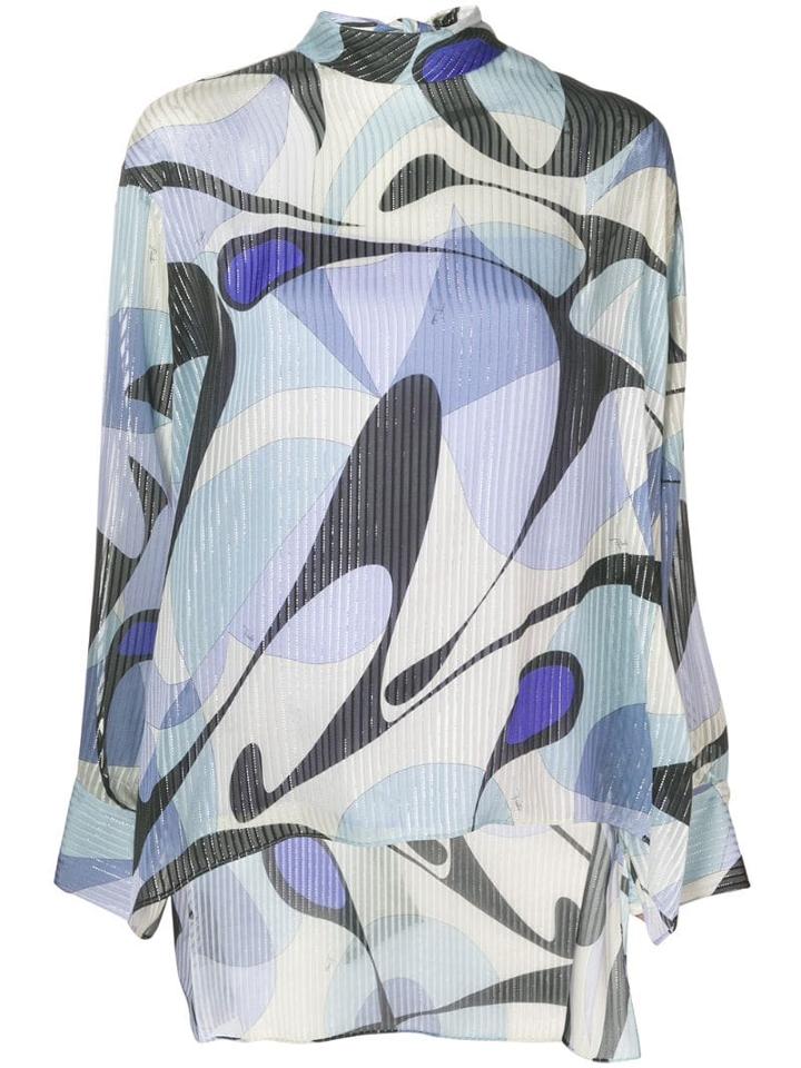 Emilio Pucci Alex Print Tie-neck Silk Blouse - Blue