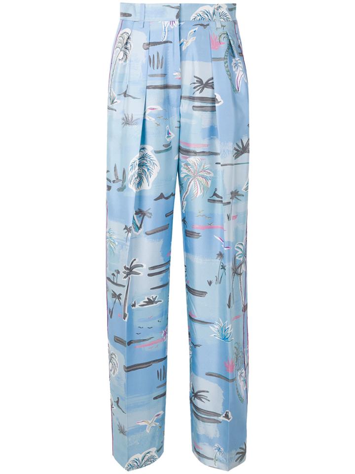 Agnona Printed Wide Leg Trousers - Blue
