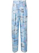 Agnona Printed Wide Leg Trousers - Blue
