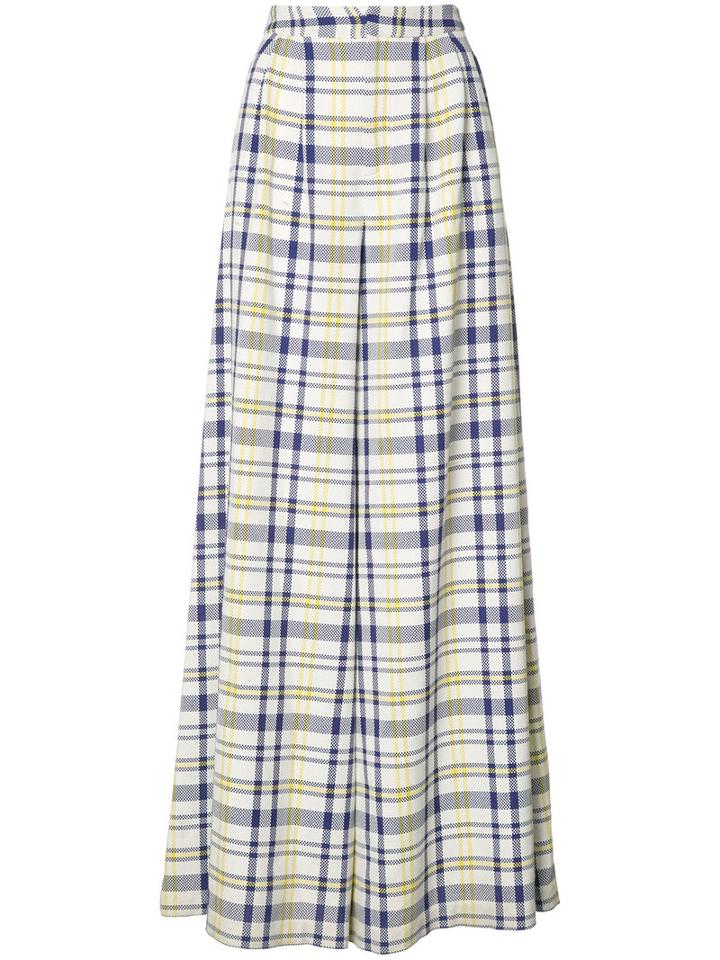 Adam Lippes Wide Leg Plaid Trousers, Women's, Size: 4, White, Cotton