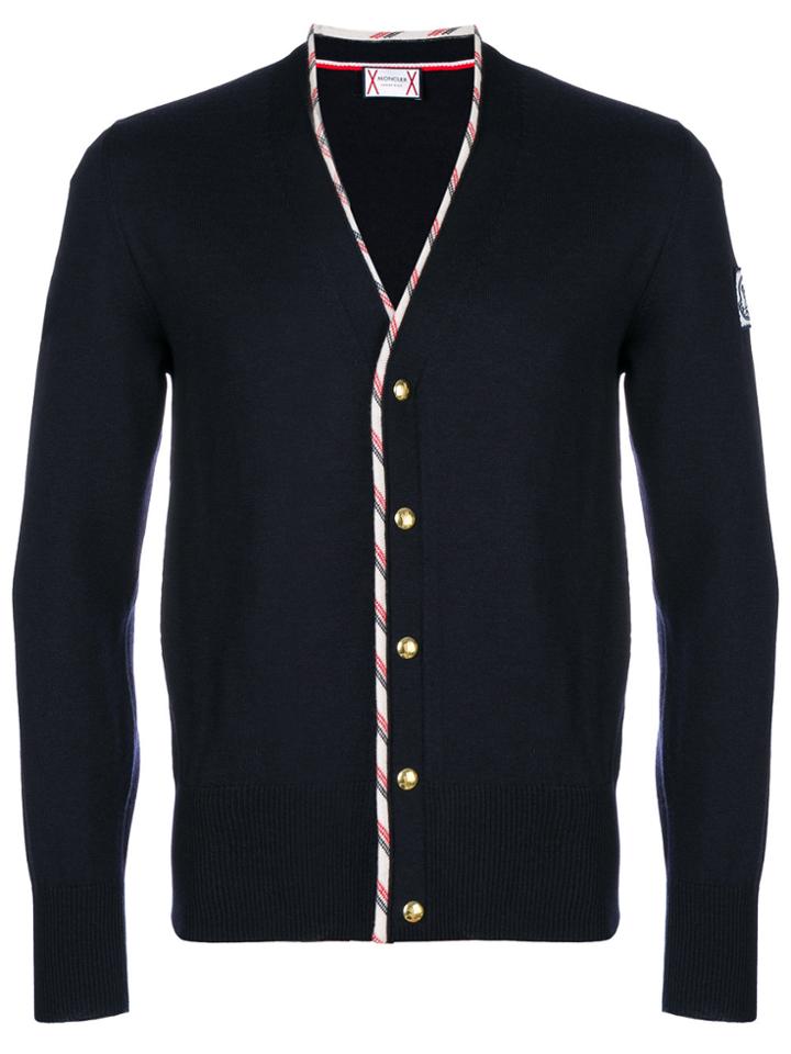 Moncler Gamme Bleu Knit Contrast Trim V-neck Cardigan - Blue