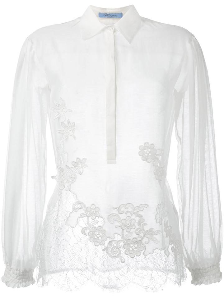 Blumarine Floral Overlay Mesh Blouse, Women's, Size: 38, White, Cotton/silk/viscose/polyamide