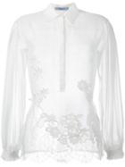 Blumarine Floral Overlay Mesh Blouse, Women's, Size: 38, White, Cotton/silk/viscose/polyamide