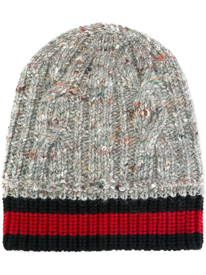 Gucci Web Trim Beanie, Men's, Size: Medium, Grey, Silk/wool/alpaca