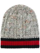 Gucci Web Trim Beanie, Men's, Size: Medium, Grey, Silk/wool/alpaca