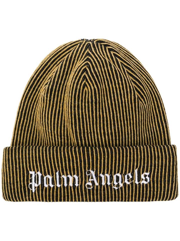 Palm Angels Logo Embroidered Beanie - Yellow