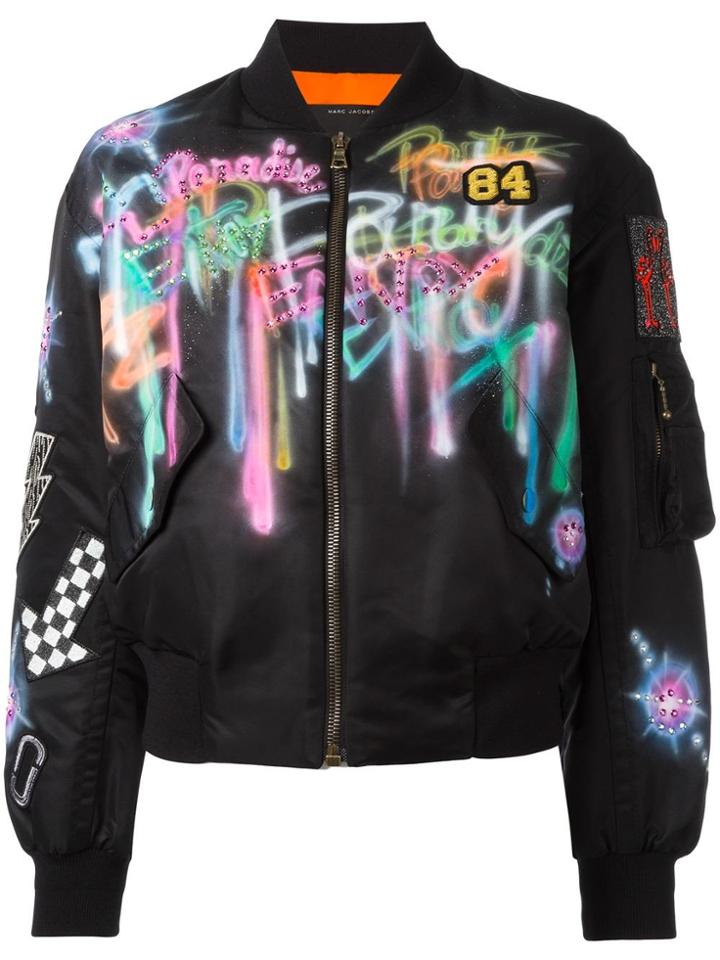 Marc Jacobs Airbrushed Shrunken Bomber Jacket - Black