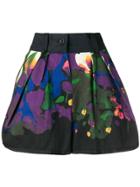 Sacai Floral Pattern Pleated Shorts - Black