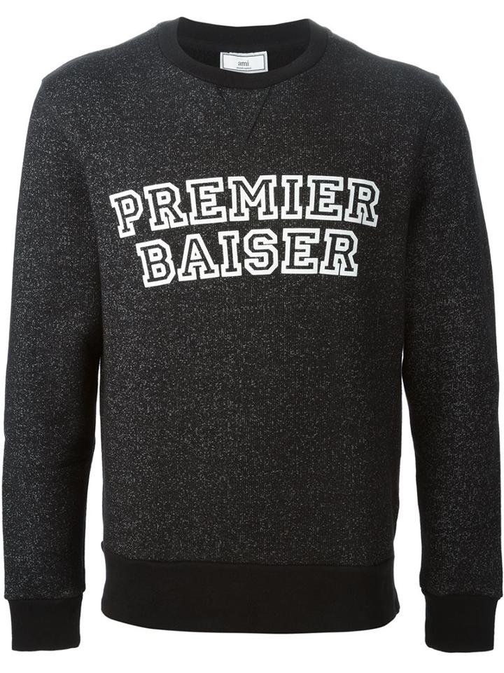 Ami Alexandre Mattiussi Premier Baiser Sweatshirt, Men's, Size: Large, Black, Cotton/polyester/spandex/elastane
