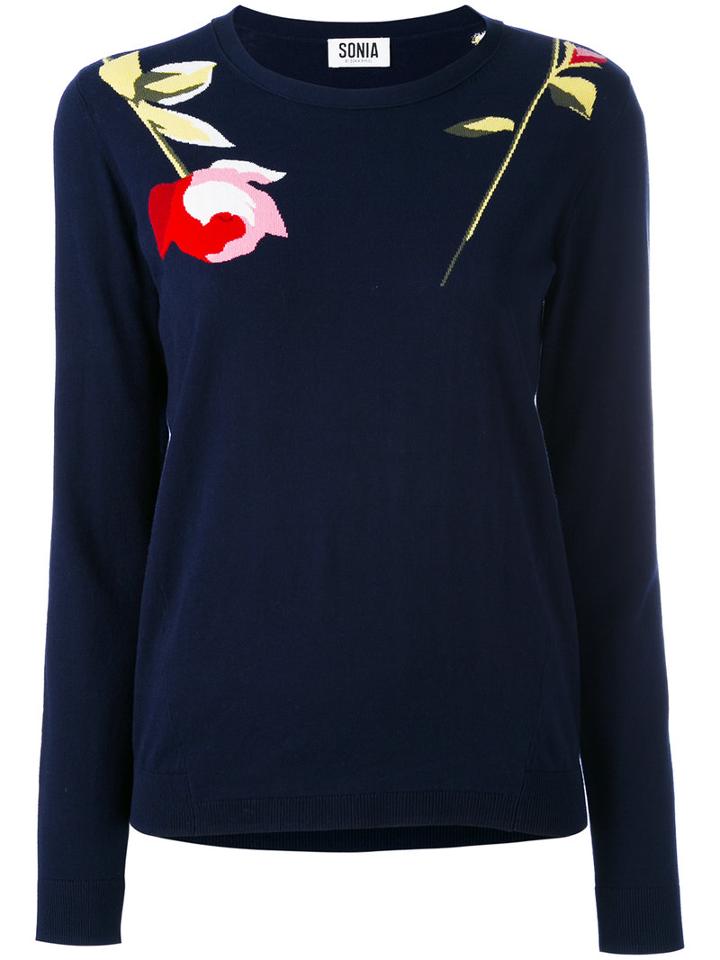 Sonia By Sonia Rykiel - Rose Intarsia Jumper - Women - Cotton - M, Blue, Cotton