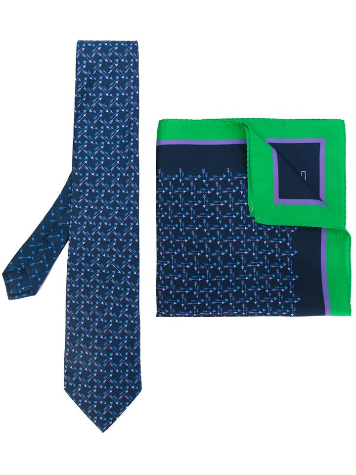 Etro Arrow Print Tie And Pocket Square Set - Blue