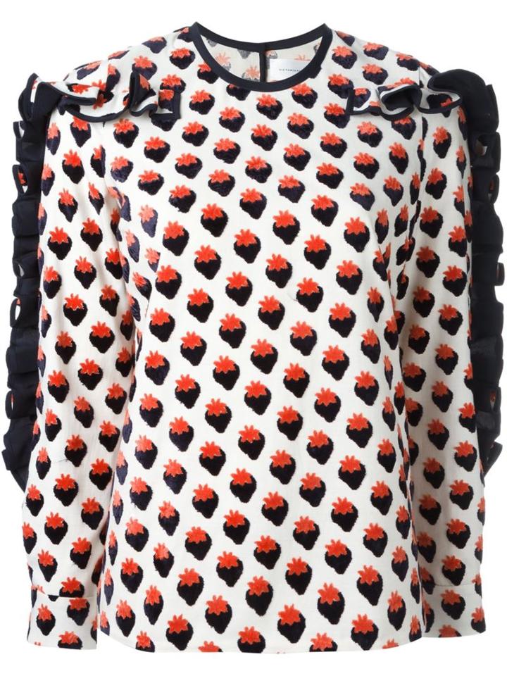 Victoria Victoria Beckham Strawberry Print Blouse, Women's, Size: 8, White, Viscose/cotton/polyester/silk
