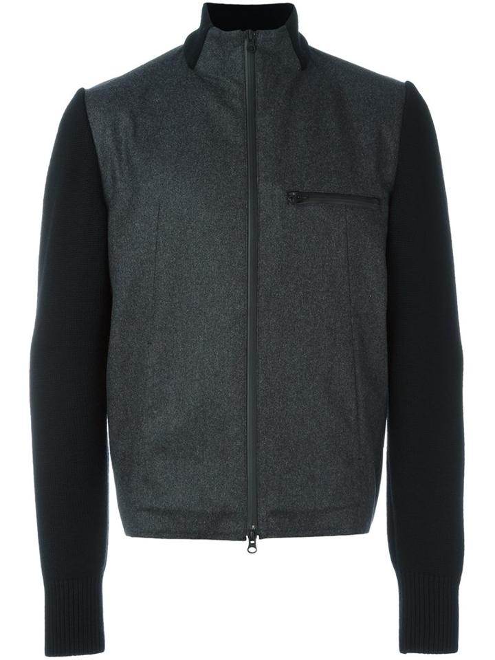 Y-3 Panelled Bomber Jacket, Men's, Size: Large, Grey, Polyamide/wool/other Fibers