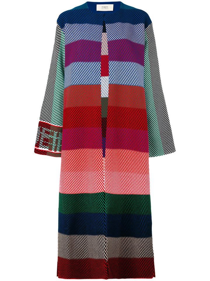 Striped Long Coat - Women - Cotton - Xs, Cotton, Ports 1961