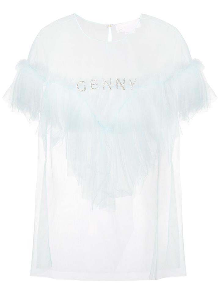 Genny Sheer Ruffle Detail T-shirt - Blue