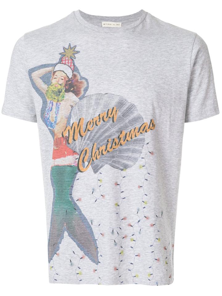 Etro Merry Christmas Print T-shirt - Grey