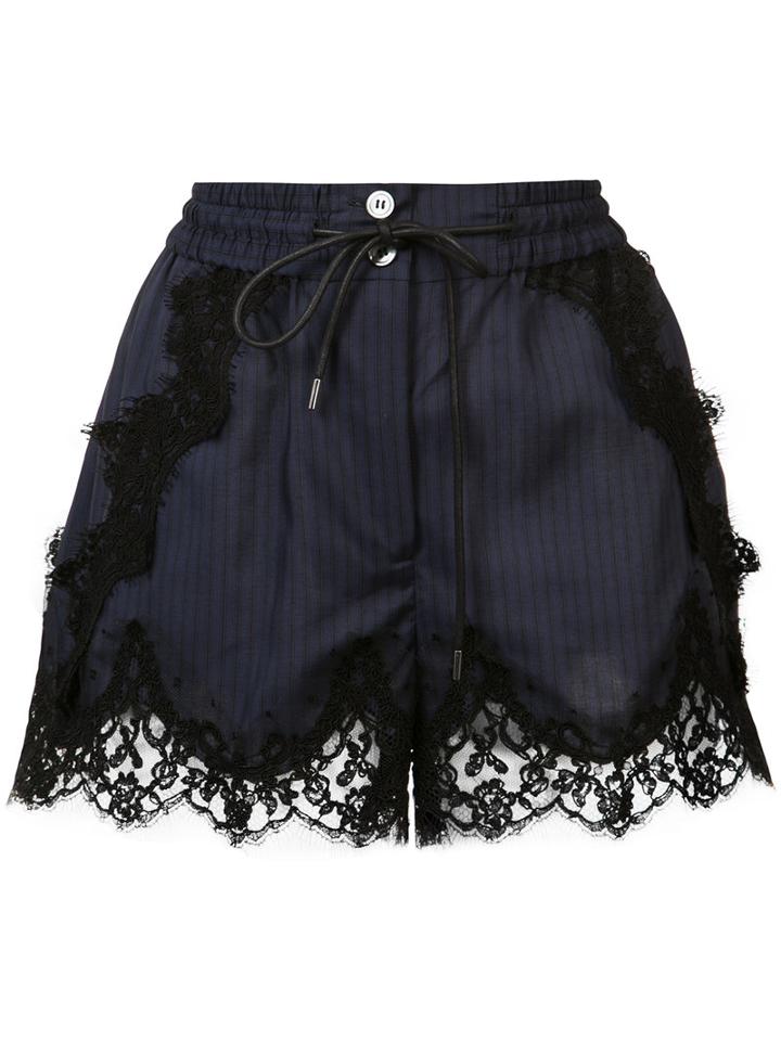 Sacai Pinstripe Lace Shorts, Women's, Size: 3, Black, Cotton/nylon/polyester/rayon