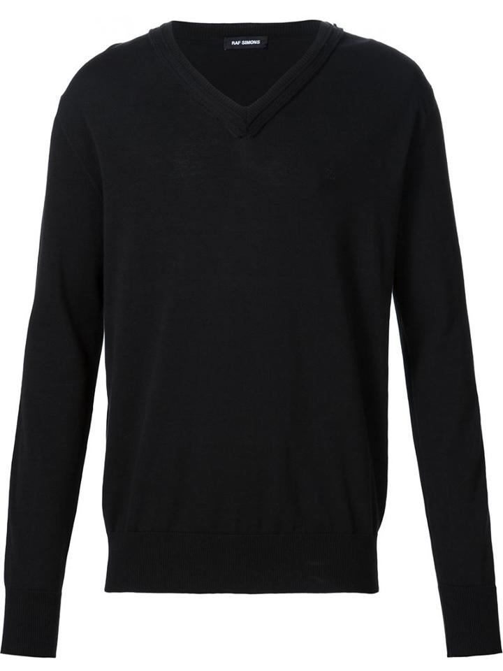 Raf Simons V-neck Jumper, Men's, Size: Large, Black, Cotton
