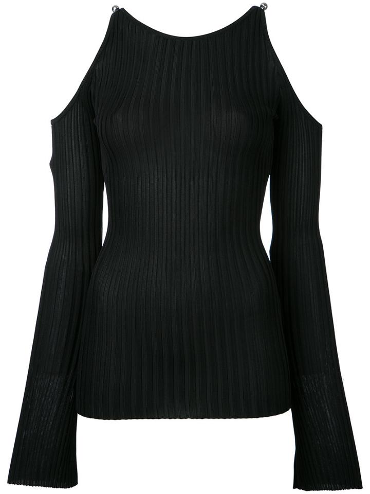 David Koma - Ribbed Cold Shoulder Top - Women - Nylon/spandex/elastane/rayon - S, Black, Nylon/spandex/elastane/rayon