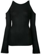 David Koma - Ribbed Cold Shoulder Top - Women - Nylon/spandex/elastane/rayon - S, Black, Nylon/spandex/elastane/rayon