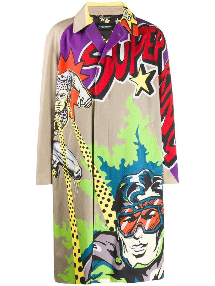 Dolce & Gabbana Superhero Print Trench Coat - Brown
