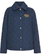 Burberry Embroidered Crest Diamond Quilted Jacket - Blue