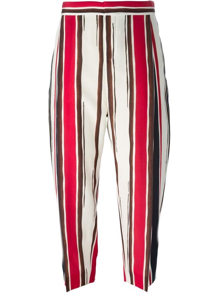Chloé Striped Trousers, Women's, Size: 38, White, Silk/polyester