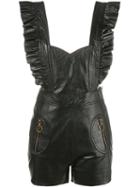 Philosophy Di Lorenzo Serafini Short Ruffled Overall, Women's, Size: 40, Black, Buffalo Leather