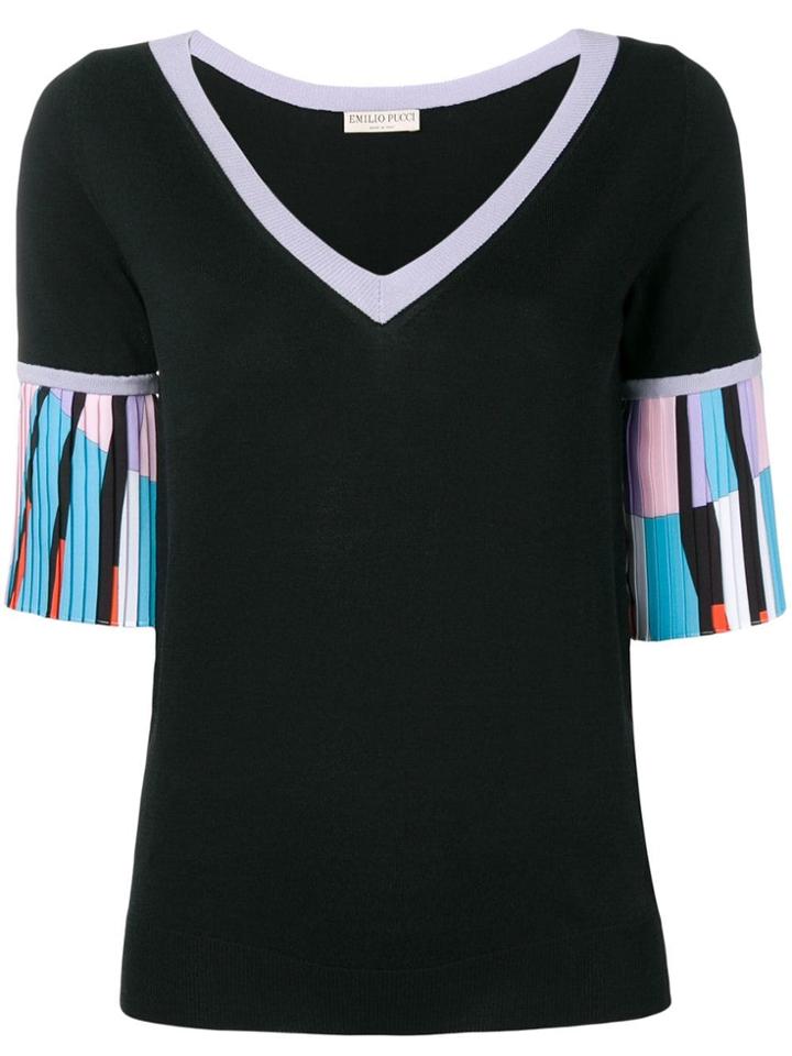 Emilio Pucci Shell Print Pleated Cuff Knitted Top - Black