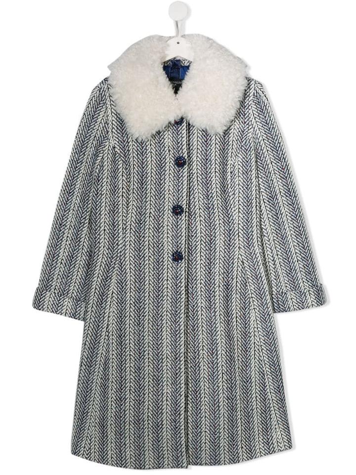 Monnalisa Teen Herringbone Pattern Coat - White