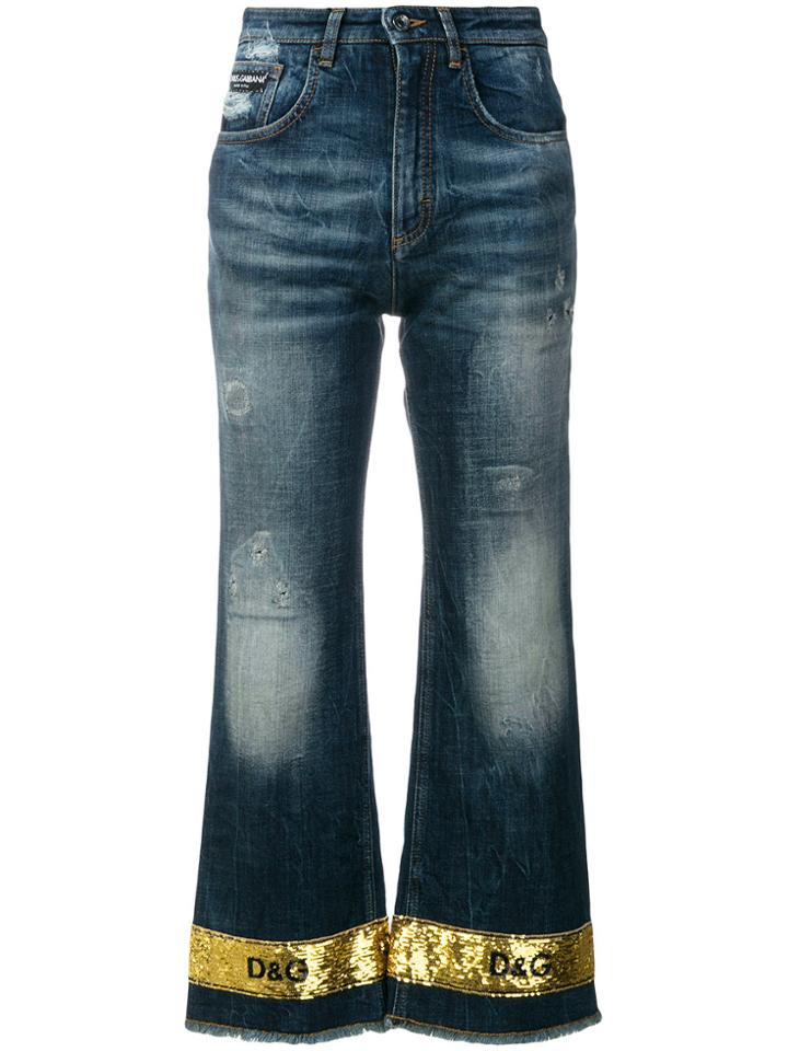 Dolce & Gabbana Sequin Trimmed Cropped Flare Jeans - Blue