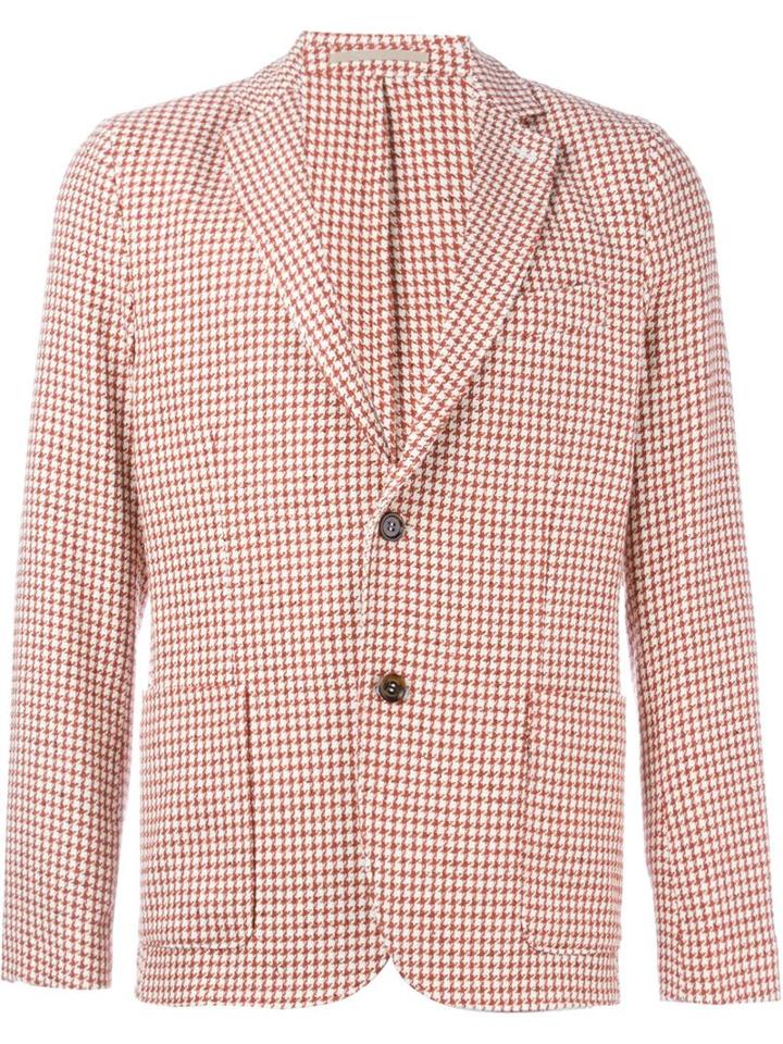 Eleventy Houndstooth Check Blazer, Men's, Size: 50, Red, Cotton/viscose/linen/flax/spandex/elastane