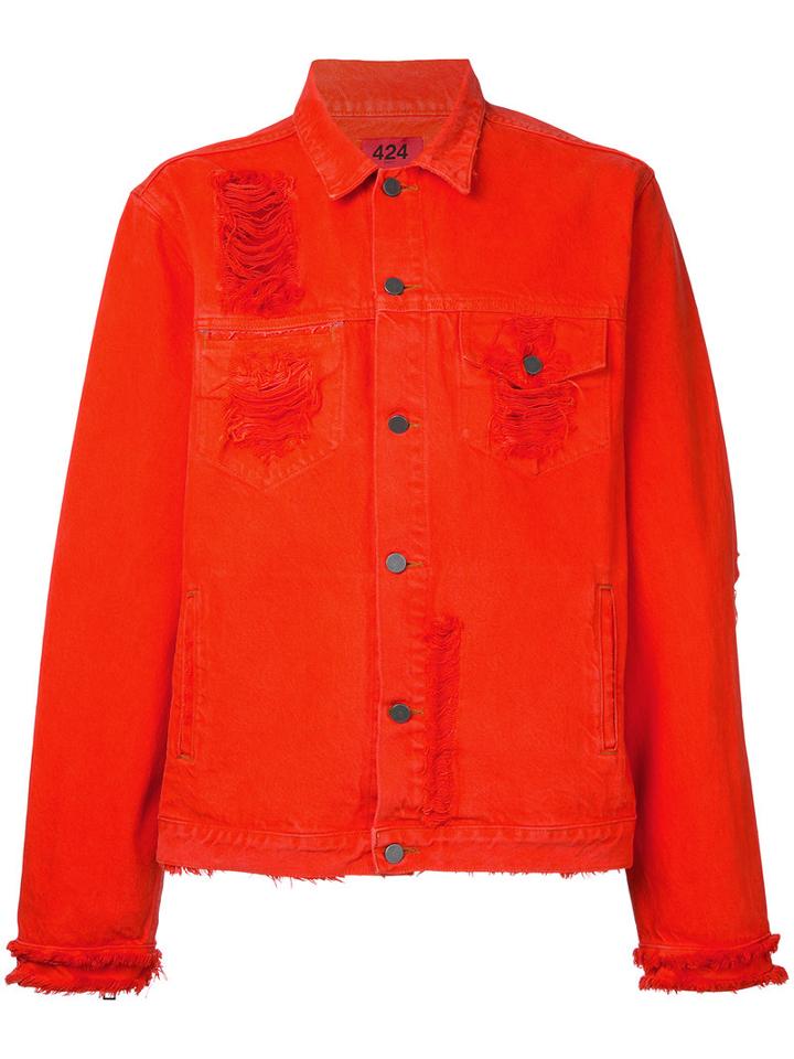 424 Fairfax - Distressed Denim Jacket - Men - Cotton - Xl, Yellow/orange, Cotton