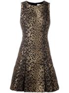 Michael Michael Kors Leopard Print Flared Dress, Women's, Size: 4, Nude/neutrals, Polyester/spandex/elastane