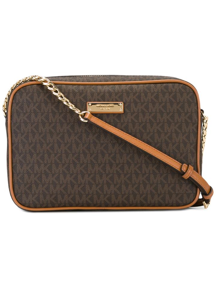 Michael Michael Kors Logo Print Zip Top Bag - Brown