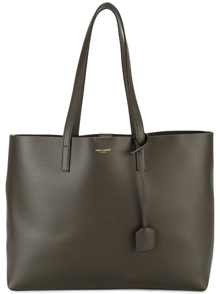 Saint Laurent Large Khaki Leather Shopper Tote Bag - Green