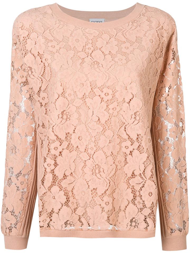 Twin-set - Floral Lace Detail Sweatshirt - Women - Viscose/polyester/spandex/elastane - S, Nude/neutrals, Viscose/polyester/spandex/elastane