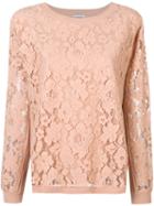 Twin-set - Floral Lace Detail Sweatshirt - Women - Viscose/polyester/spandex/elastane - S, Nude/neutrals, Viscose/polyester/spandex/elastane