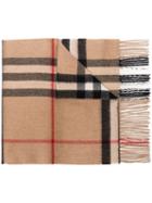 Burberry Camel Brown Iconic Checked Cashmere Scarf