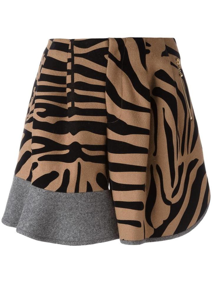 Kolor Animal Print Ruffled Panel Shorts, Women's, Size: 3, Brown, Wool/nylon/cupro