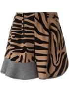 Kolor Animal Print Ruffled Panel Shorts, Women's, Size: 3, Brown, Wool/nylon/cupro