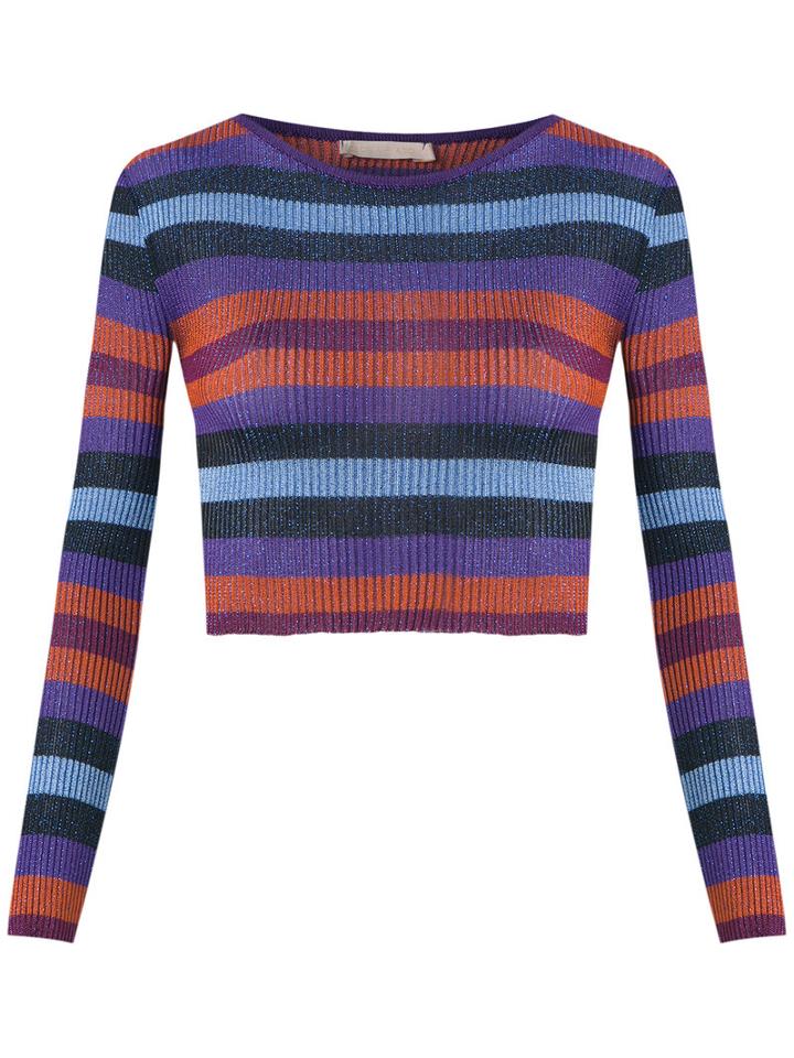 Cecilia Prado - Knitted Cropped Top - Women - Acrylic/lurex/viscose - P, Blue, Acrylic/lurex/viscose