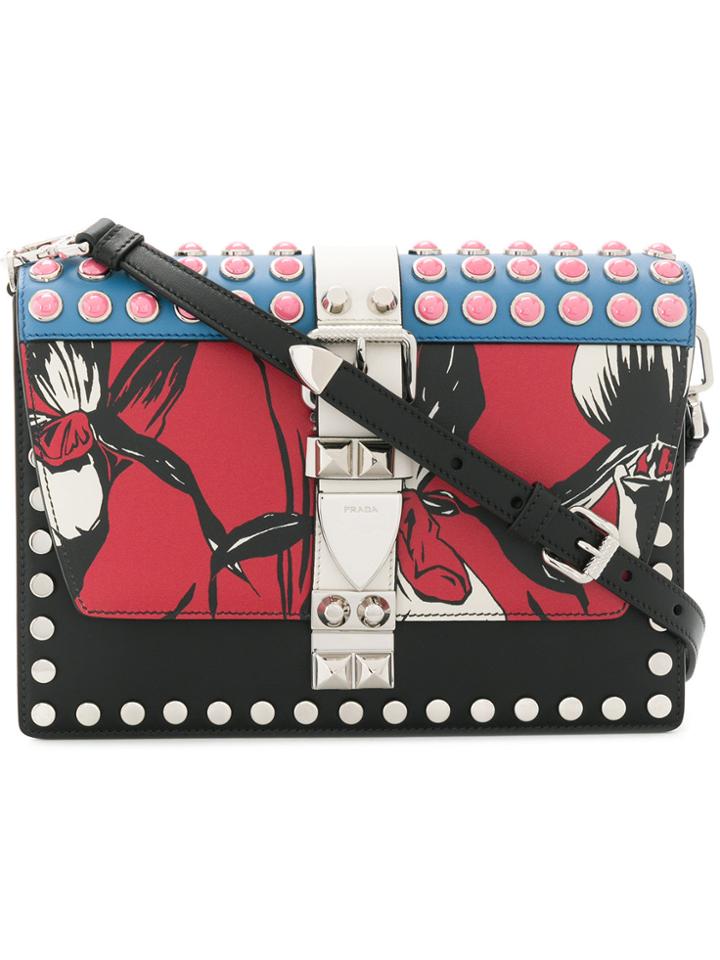 Prada Studded Comic Print Bag - Black