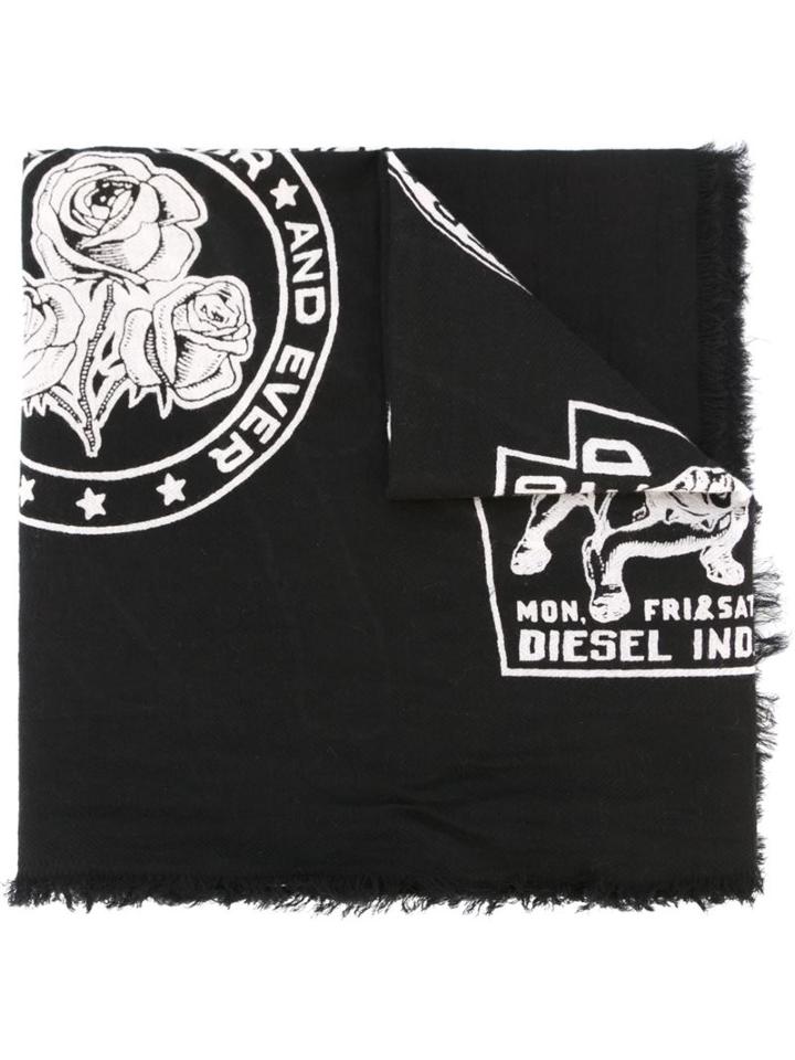 Diesel Patch Print Scarf, Adult Unisex, Black, Cotton