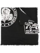 Diesel Patch Print Scarf, Adult Unisex, Black, Cotton