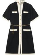 Gucci Short Wool Silk Dress With Chain Belt - Black