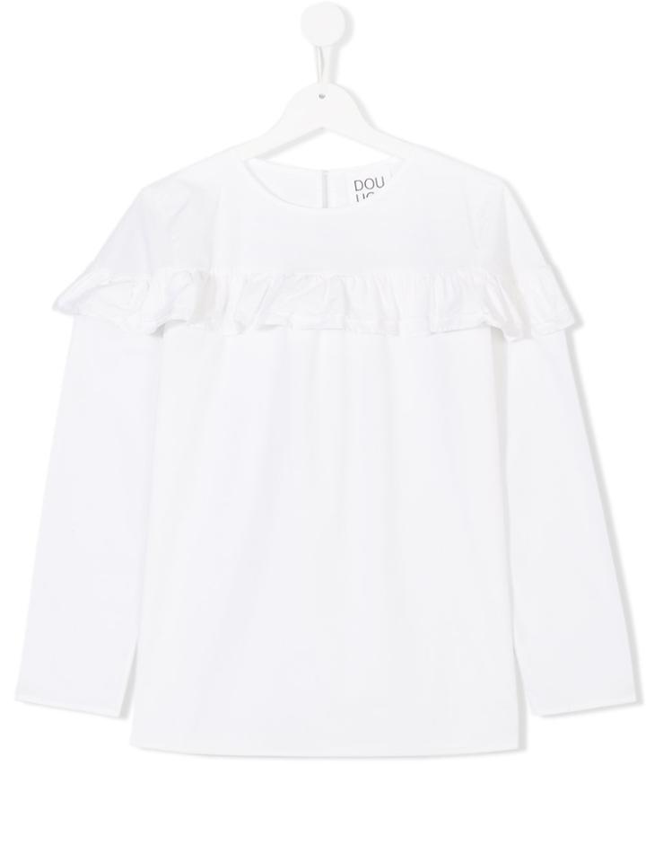 Douuod Kids Ruffled Longsleeved Blouse - White